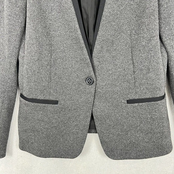 Theory Blazer Jacket Size 8 Gray Black Trim Single Button Workwear Career - Picture 4 of 12